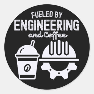 Gedreven door techniek en koffie ronde sticker