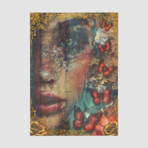 Gedroegde Abstracte Kunst Meisjesgezicht & Vlinder Tissuepapier