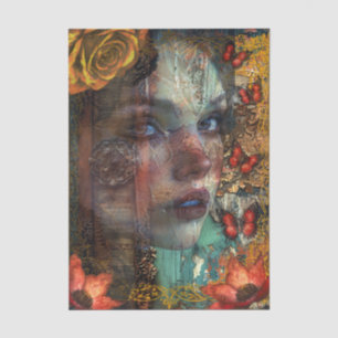 Gedroegde Abstracte Kunst Meisjesgezicht & Vlinder Tissuepapier