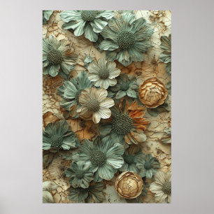 gedroogd bloempatroon: getextureerde botanische poster