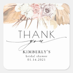 Gedroogd palmblad en witte tropische orchidee vierkante sticker