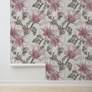 Gedroogd Roze Hibiscus Flowers Patroon Behang