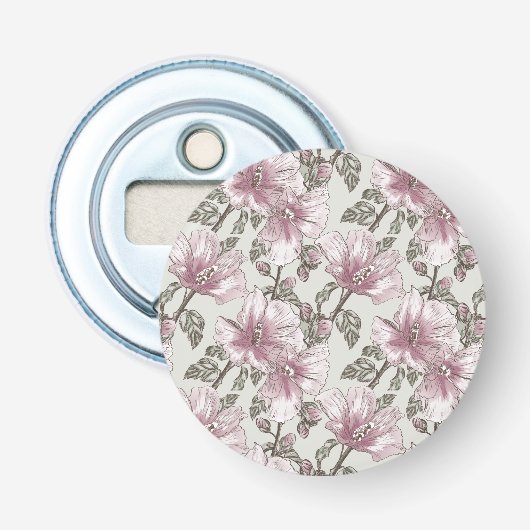 Gedroogd Roze Hibiscus Flowers Patroon Button Flesopener (Voorkant)