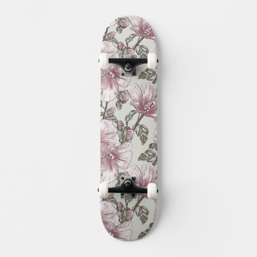 Gedroogd Roze Hibiscus Flowers Patroon Skateboard (Voorkant)