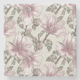 Gedroogd Roze Hibiscus Flowers Patroon Stenen Onderzetter