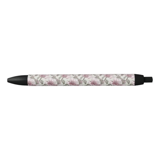Gedroogd Roze Hibiscus Flowers Patroon Zwarte Inkt Pen (Voorkant)
