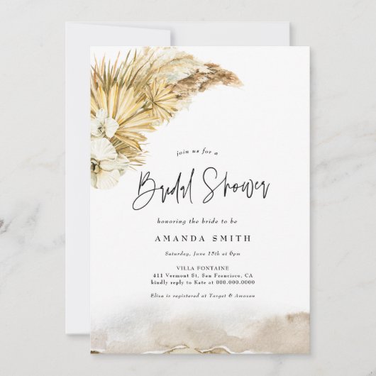 Gedroogde bladeren Pampas Grass Boho Beige Vrijgez Kaart (Voorkant)