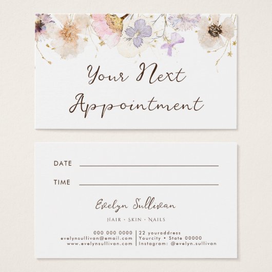 Gedroogde bloemen elegante afsprakenkaart visitekaartje (Voorkant /achterkant)
