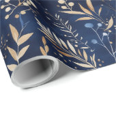 Gedroogde bloemen en goudkleurige bladeren cadeaupapier (Rol Hoek)