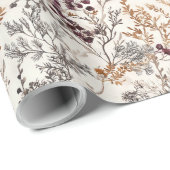 Gedroogde bloemen en goudkleurige bladeren cadeaupapier (Rol Hoek)