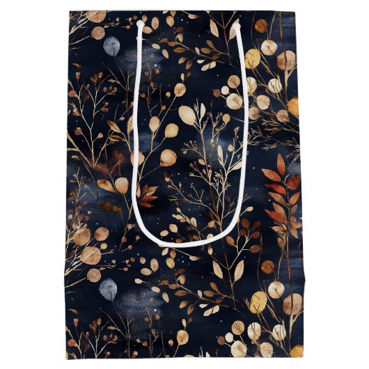 Gedroogde bloemen en goudkleurige bladeren medium cadeauzakje (Achterkant)