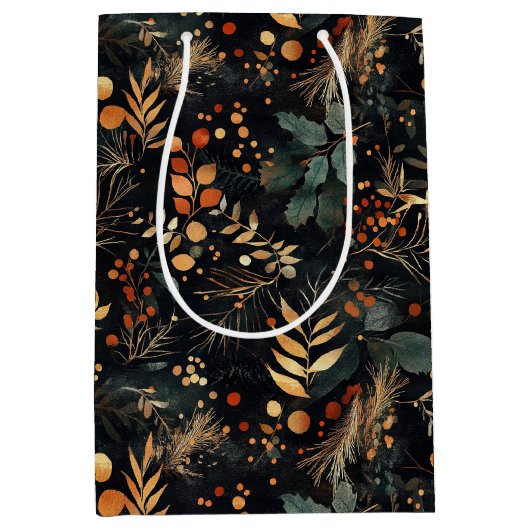 Gedroogde bloemen en goudkleurige bladeren medium cadeauzakje (Voorkant)