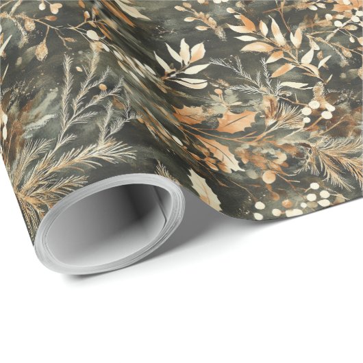 Gedroogde Bloemen en Goudkleurige Bladeren Wikkelp Cadeaupapier (Rol Hoek)