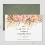 Gedroogde bloemen en groen bevlekte pamapegras save the date (Voorkant / Achterkant)