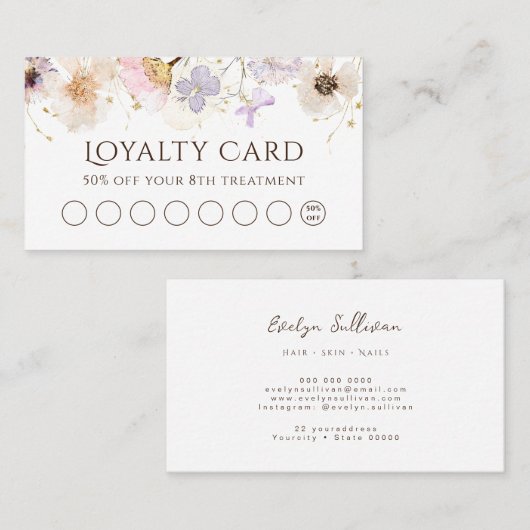 Gedroogde bloemen loyaliteitskaart visitekaartje (Voorkant / Achterkant)