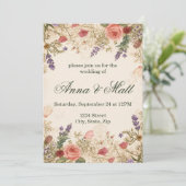 Gedroogde Bloemen Vintage Kant Trouw Uitnodiging (Staand voorkant)