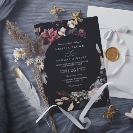 Gedroogde Bourgondiër Rustieke Bloemen Boho QR Cod Kaart