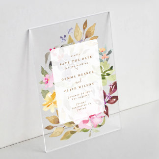 Gedroogde Floral Waterverf Art Wedding Foto Acryl Uitnodigingen
