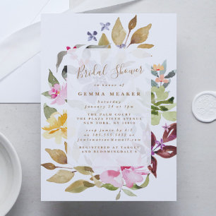 Gedroogde Floral Waterverf Bridal Shower Invitatio