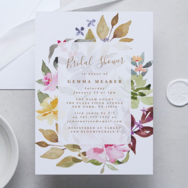 Gedroogde Floral Waterverf Bridal Shower Invitatio (Creator heeft geüpload)