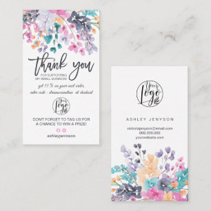 Gedroogde florale waterverf logo orde dank u visitekaartje