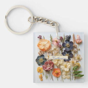 Gedroogde geperste bloemen sleutelhanger