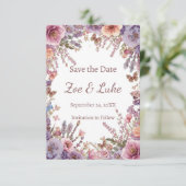 Gedroogde Geperste Roze Lavendel Veldbloem STD Save The Date (Staand voorkant)