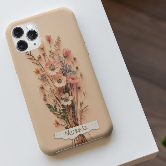 gedroogde geperste wilde bloemen aangepaste naam Case-Mate iPhone case