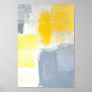 'Gedroogde' grijze en gele Abstracte kunst Poster