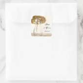 Gedroogde hortensia en parels bruiloft envelop afd vierkante sticker (Tas)