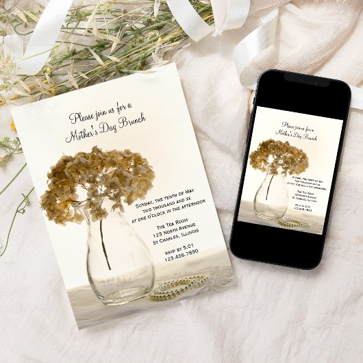 Gedroogde Hydrangea Moederdag Brunch Kaart