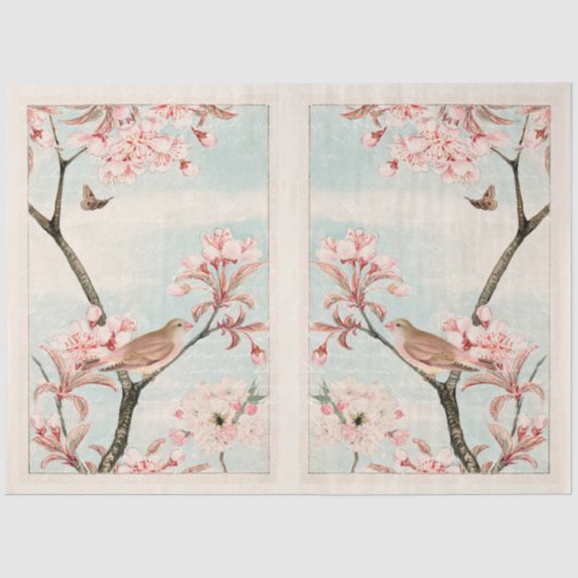 Gedroogde ontkoppeling van Cherry Blossom Bird Bee Tissuepapier (Voorkant)