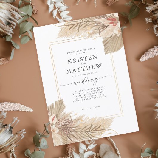 Gedroogde Palm Boho Wedding Kaart