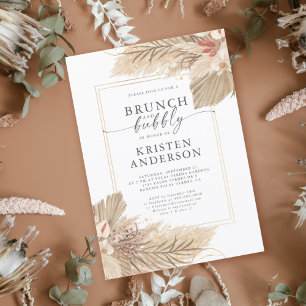 Gedroogde Palm Brunch Bubble Bridal Shower Invitat Kaart