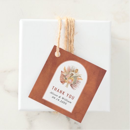 Gedroogde palm, pampasgras terracotta Dank bruilof Bedankjes Labels (In situ)