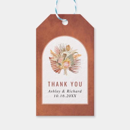 Gedroogde palm, pampasgras terracotta Dank bruilof Cadeaulabel (Voorkant)