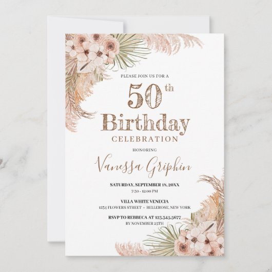 Gedroogde palmbladeren Pampas Grass 50th Birthday Kaart (Voorkant)