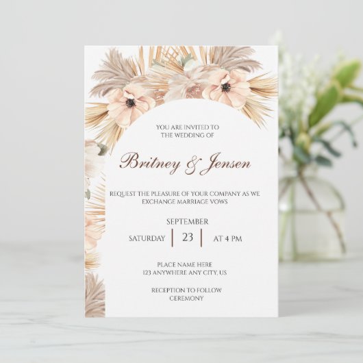 Gedroogde palmen en bladeren Boho stijl voor bruil Kaart (Staand voorkant)