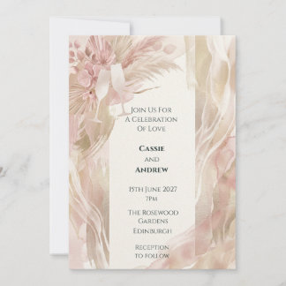 Gedroogde Pampagras & Blush Roze Trouw Uitnodiging