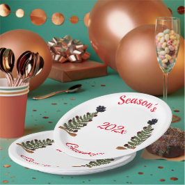 Gedroogde pers bloem kerstboom papieren bordje