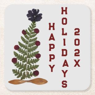 Gedroogde pers Bloem Kerstboom Vierkante Kartonnen Onderzetter