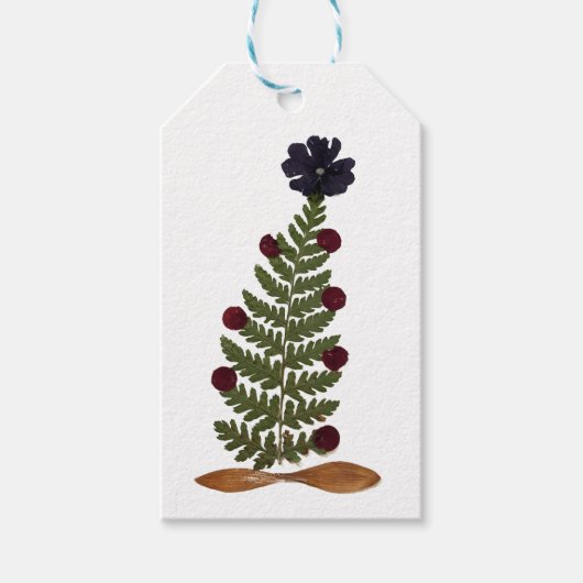 Gedroogde pers Kerstboom-Paarse Bloem Gift Label Cadeaulabel (Voorkant)