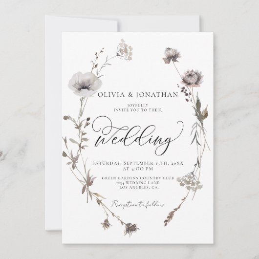 Gedroogde Wildbloemen Budget QR Code Herfst Bruilo Kaart (Voorkant)