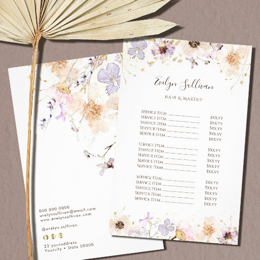 Gedroogde wilde bloemen prijslijst flyer