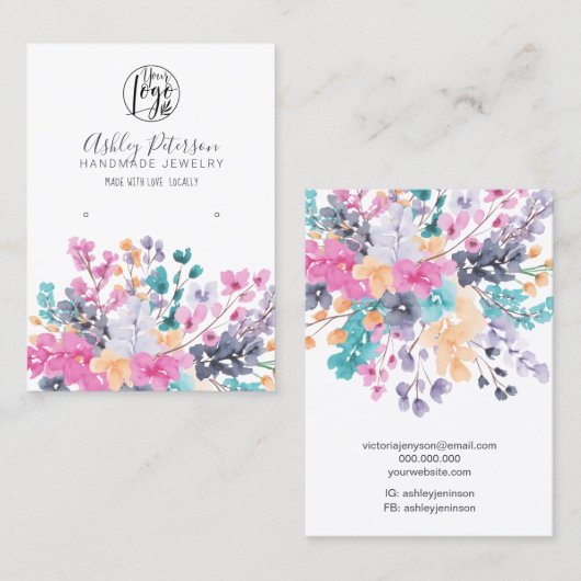 Gedroogde wilde bloemen waterverf logo sieraden oo visitekaartje (Voorkant / Achterkant)