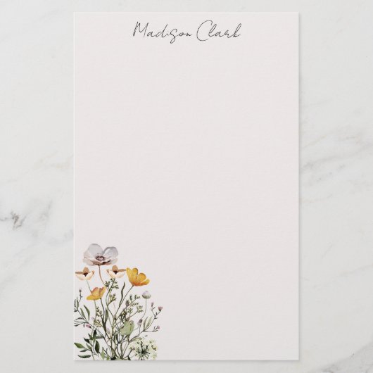 Gedroogde Wildflower Boeket Gepersonaliseerde naam Briefpapier (Voorkant)