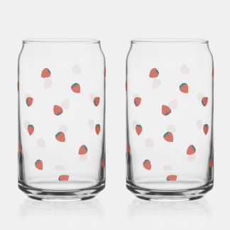 Gedrukt Can Glass aardbeienpatroon, Set van 2 Blikvorm Glas