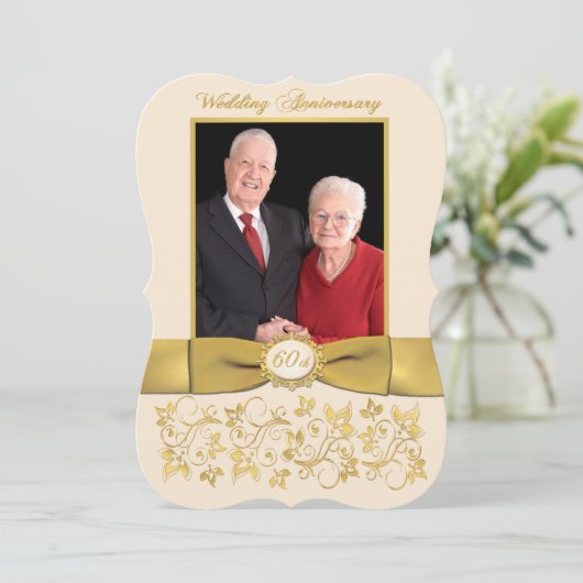 GEDRUKT LINT Fantasie Vorm Uitnodiging 60-jarig Ju (Staand voorkant)