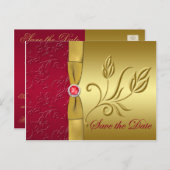 GEDRUKT LINT Rood, Goud Save the Date Kaart (Voorkant / Achterkant)