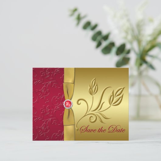 GEDRUKT LINT Rood, Goud Save the Date Kaart (Staand voorkant)